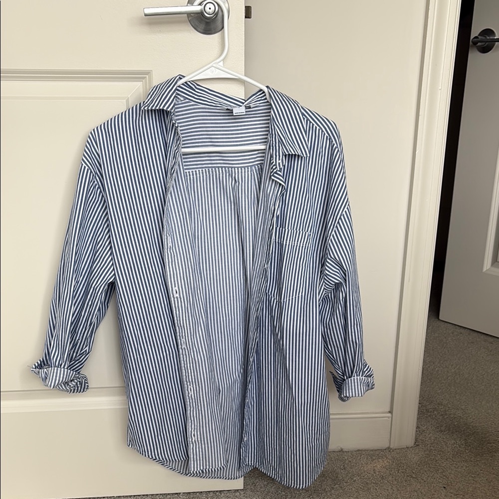 Blue and White Striped Button-Up Shirt Old Navy